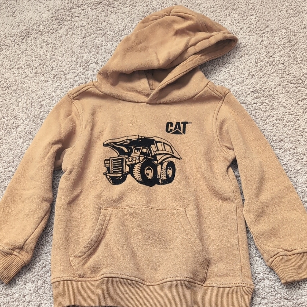 Kids CAT Tan Hoodie with Truck Design